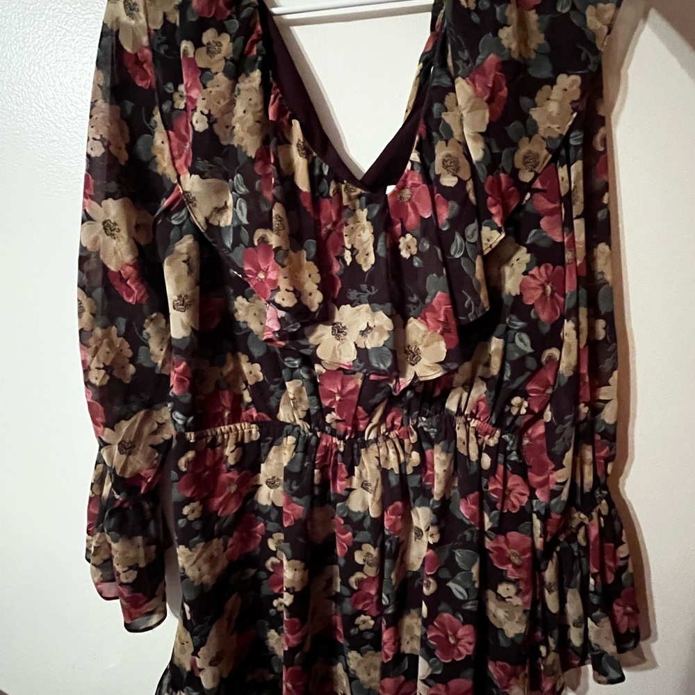 Endless Rose Floral V-Neck Blouse - Red, Cream, Black